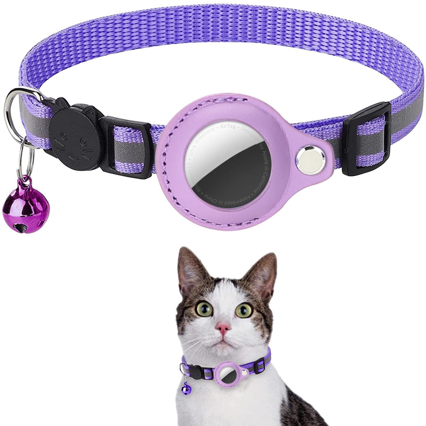 Cat Collar for Apple AirTag with Reflective Pattern & Bell