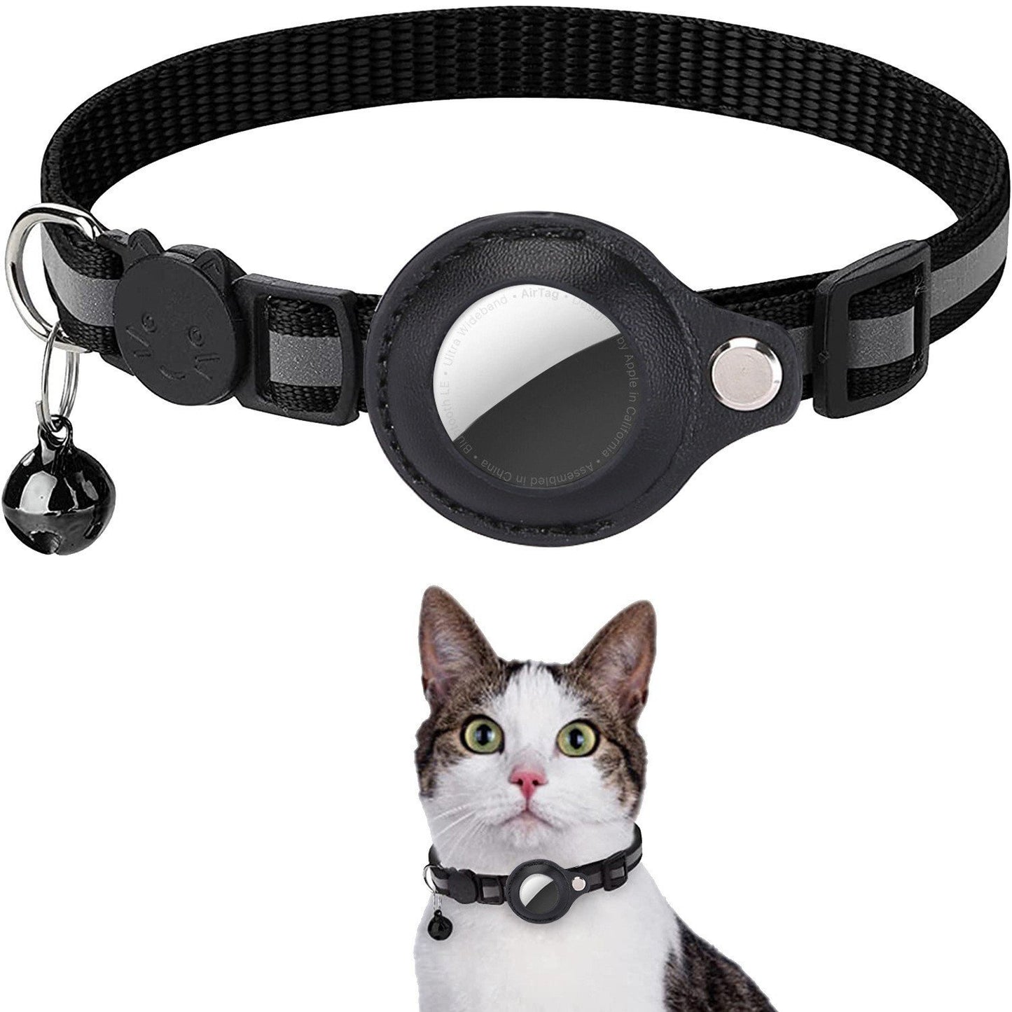 Cat Collar for Apple AirTag with Reflective Pattern & Bell