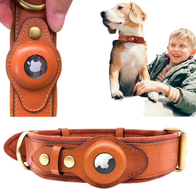 Leather Dog Collar for AirTag