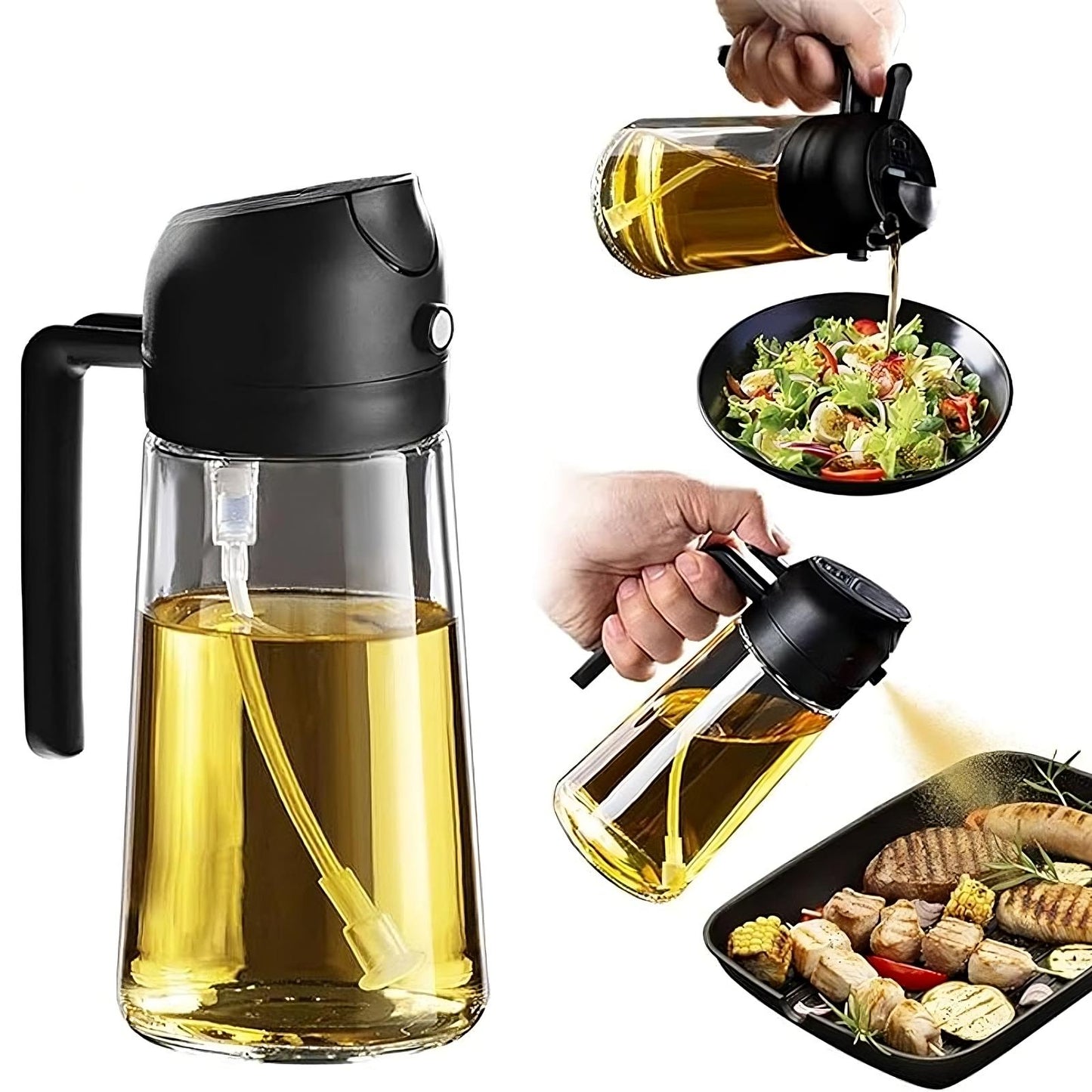 2 in 1 Oil Bottle with Sprayer & Dispenser