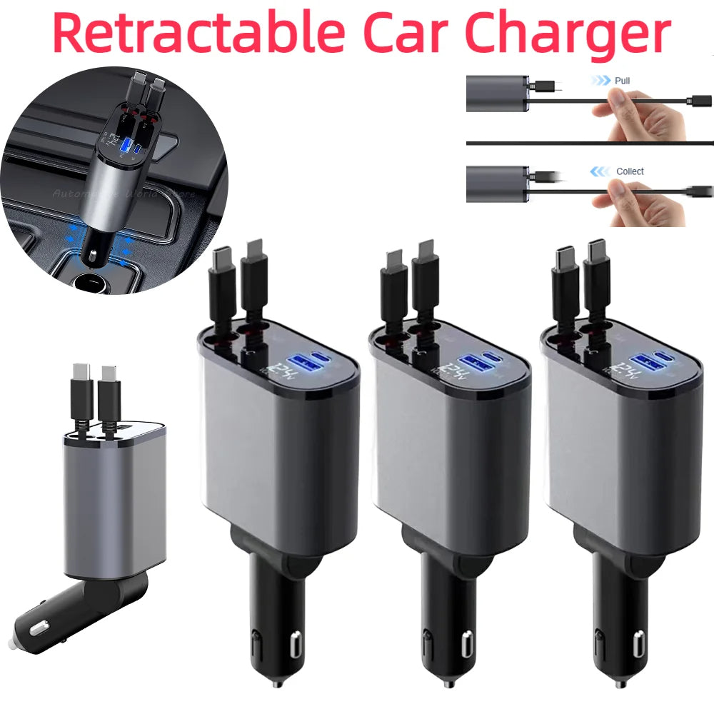 Foldable 4-in-1 Car Charger with Display & 88W