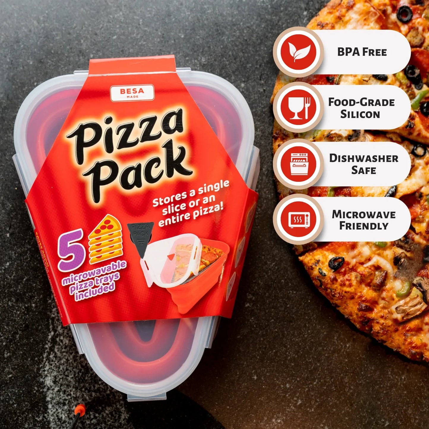 Foldable Silicone Pizza Storage Box with Lid & Dividers