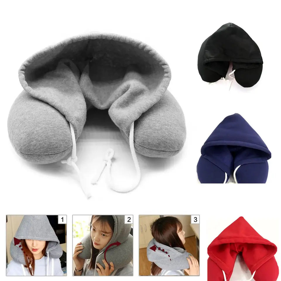 Travel Neck Pillow with Hood & Sleep Mask