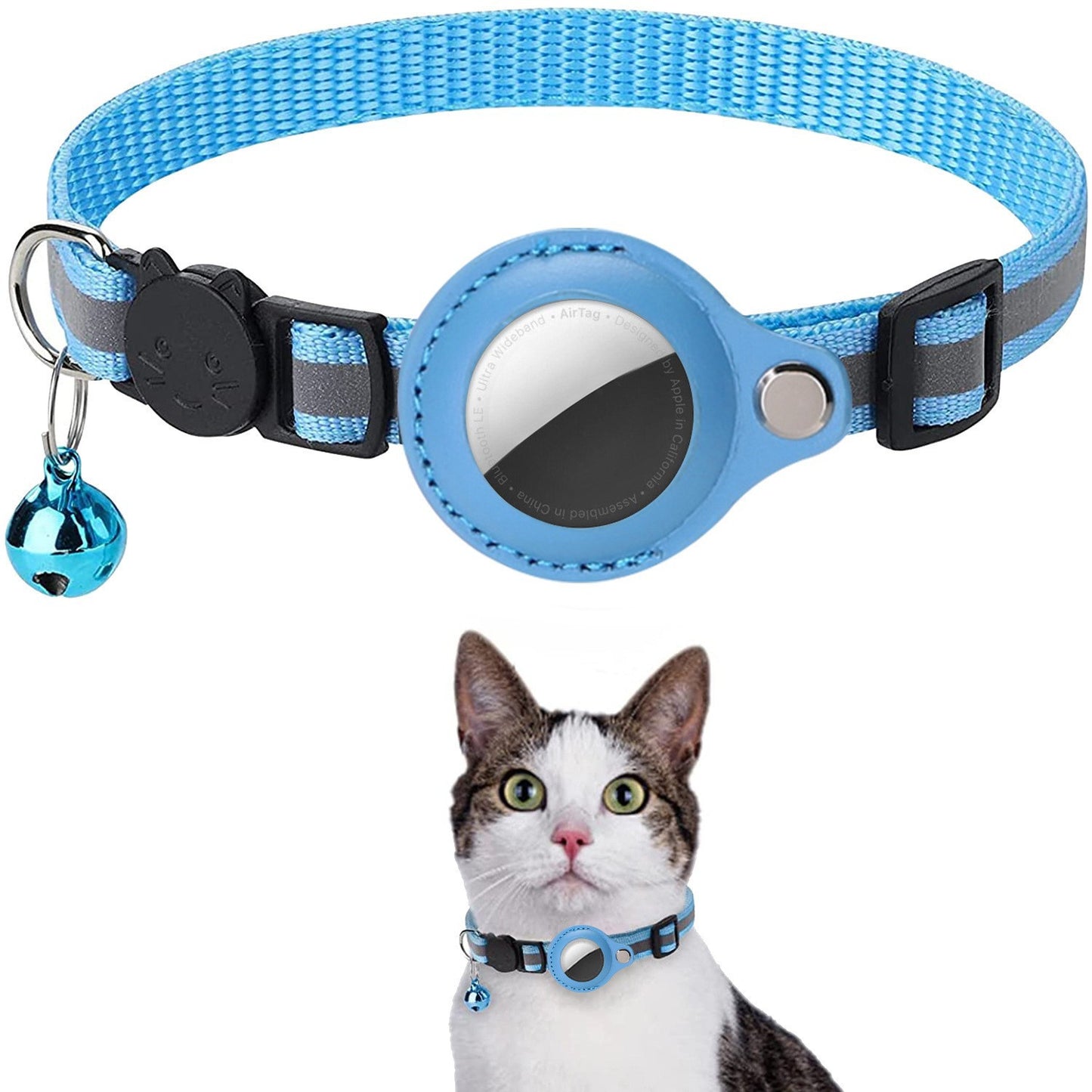 Cat Collar for Apple AirTag with Reflective Pattern & Bell
