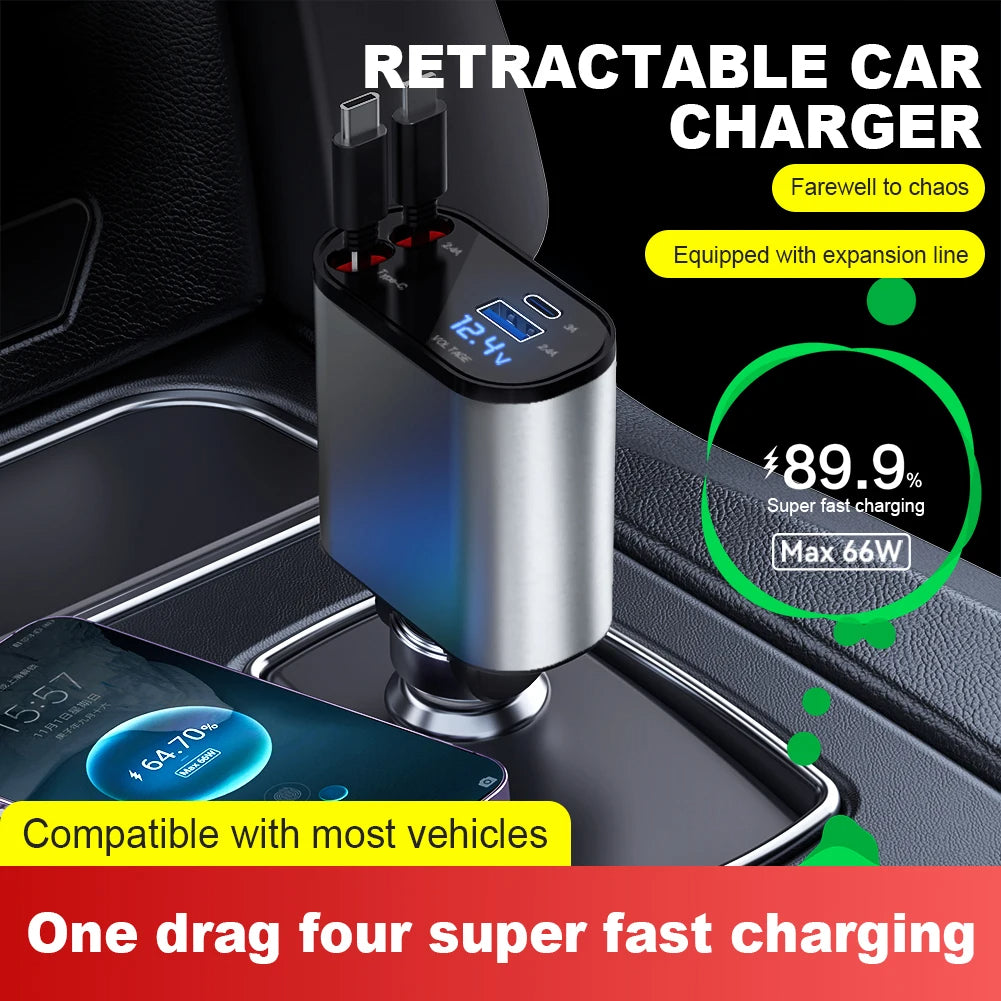Foldable 4-in-1 Car Charger with Display & 88W