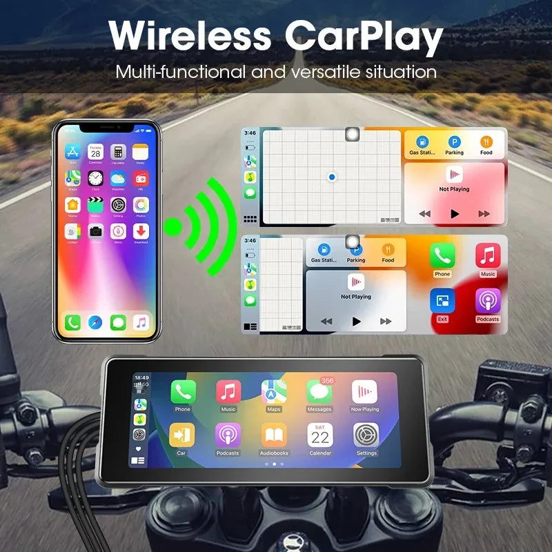 7 Inch Motorcycle GPS Monitor | CarPlay & Android Auto | Waterproof Touchscreen