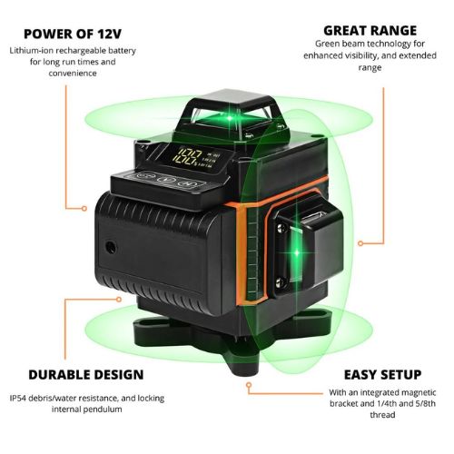 Professional 3D 360° Laser Level – Green Beams, Self-Leveling, IP54
