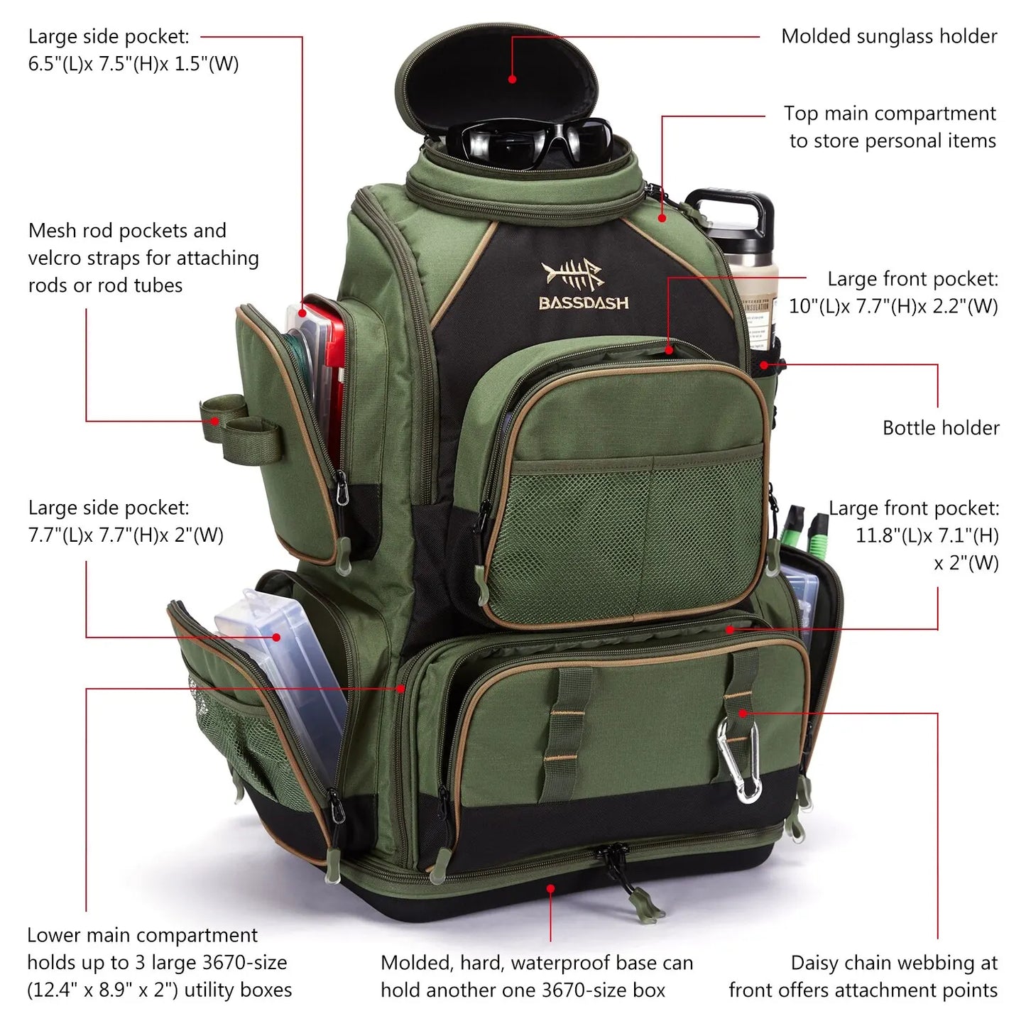 Multifunctional Fishing Backpack with Pouches & Water Resistance