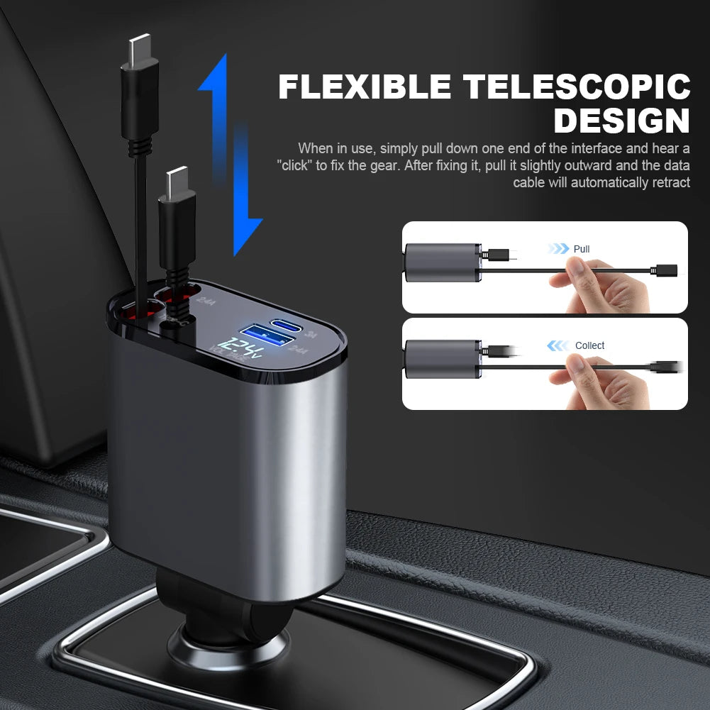 Foldable 4-in-1 Car Charger with Display & 88W
