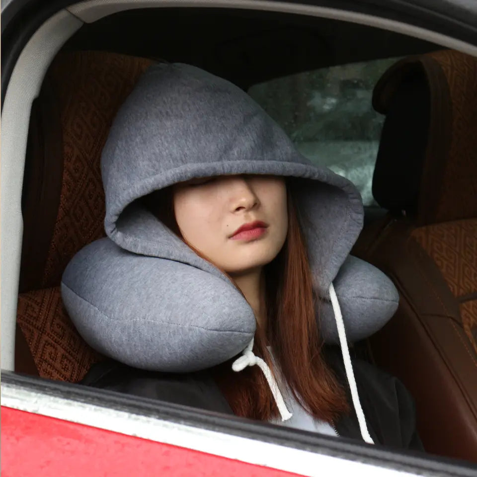 Travel Neck Pillow with Hood & Sleep Mask