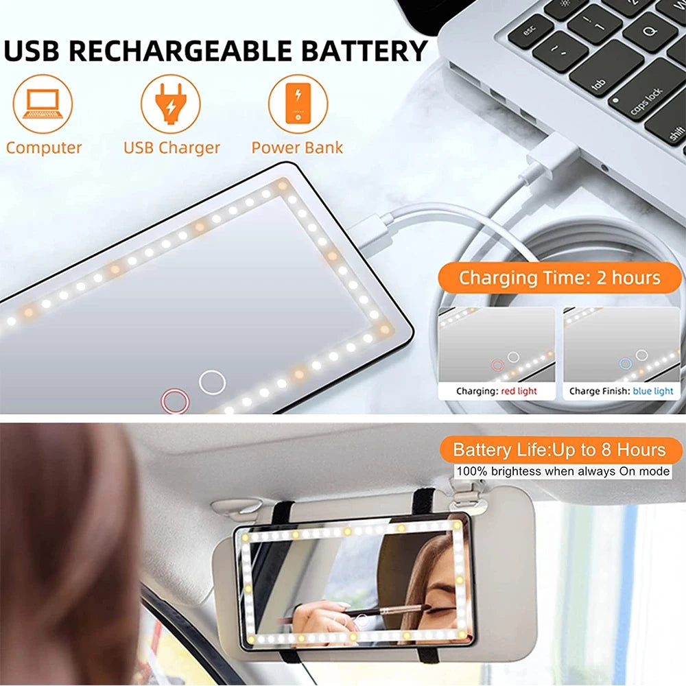 Car Makeup Mirror with LED & Rechargeable Battery