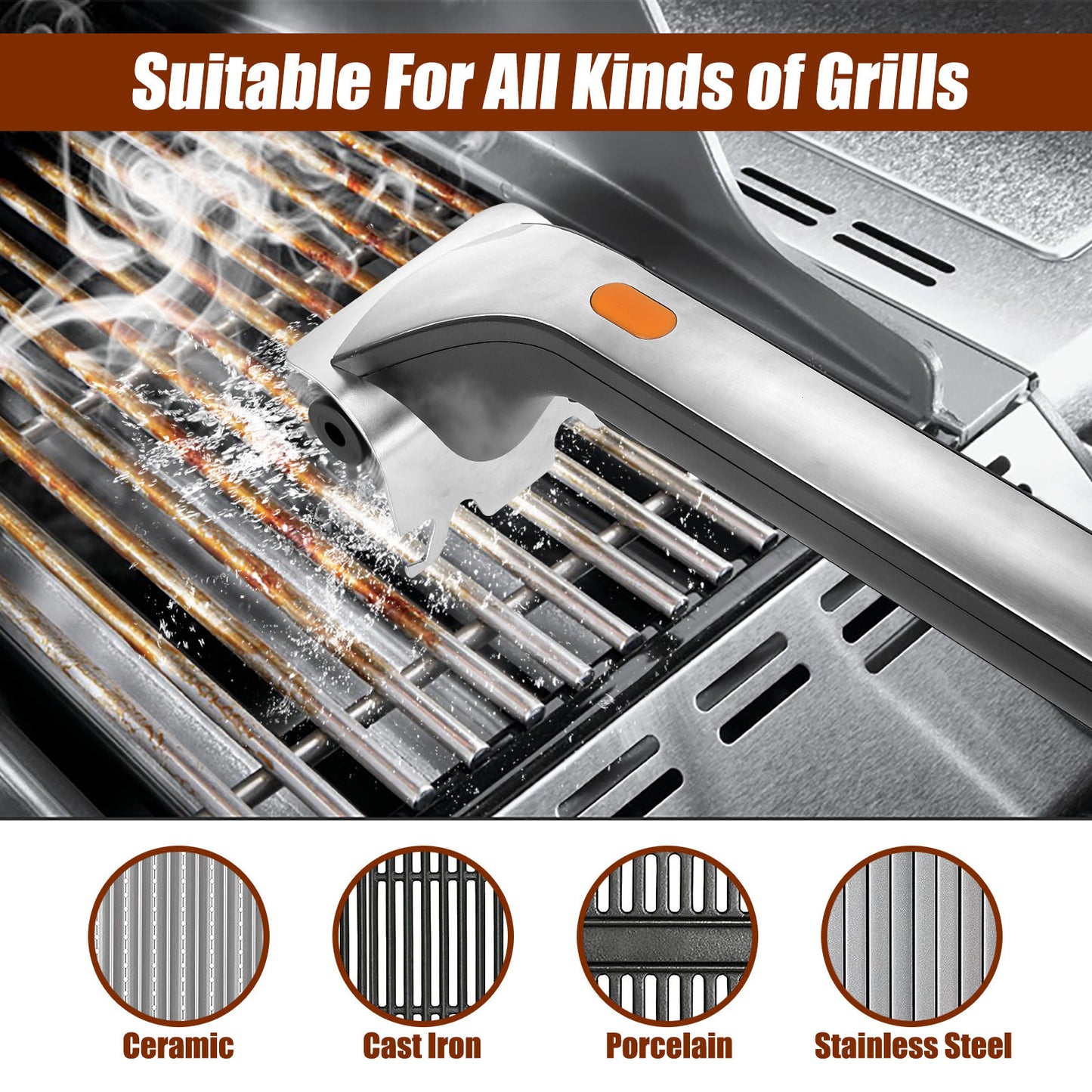 Electric Steam Brush for BBQ with Stainless Steel Wire