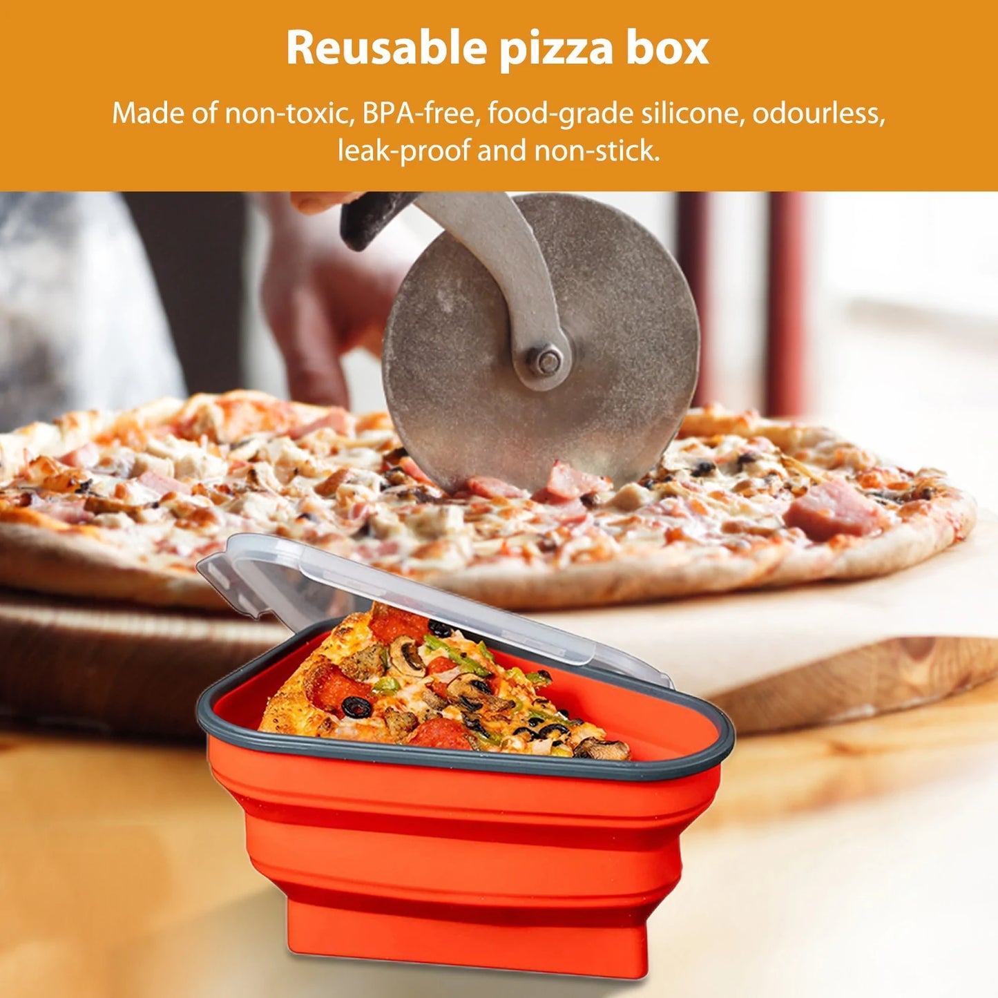 Foldable Silicone Pizza Storage Box with Lid & Dividers