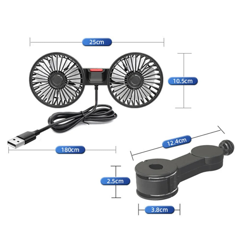 Dual Head Car Fan for Rear Seats