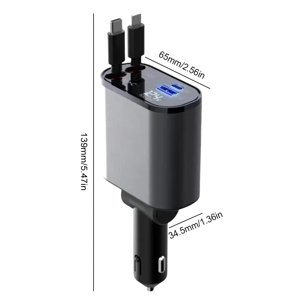 Foldable 4-in-1 Car Charger with Display & 88W