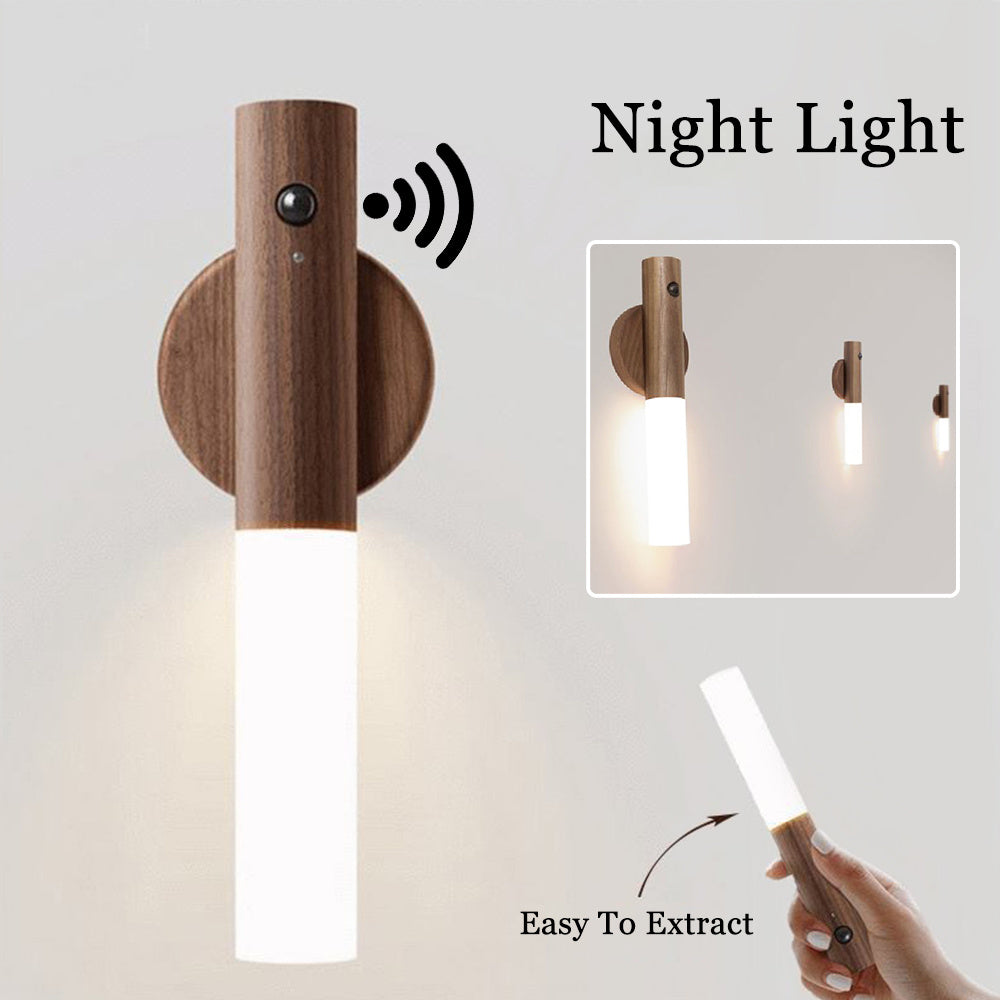 Automatic LED USB Magnetic Wooden Wireless Night Light – Lighting with PIR Motion Sensor
