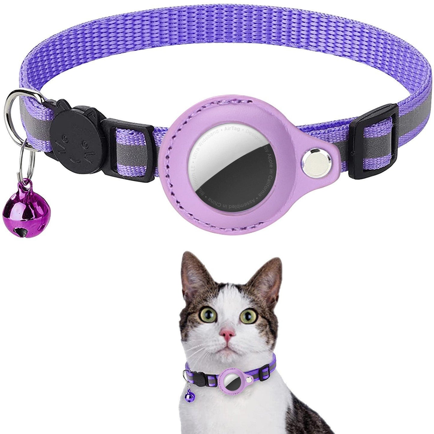 Cat Collar for Apple AirTag with Reflective Pattern & Bell