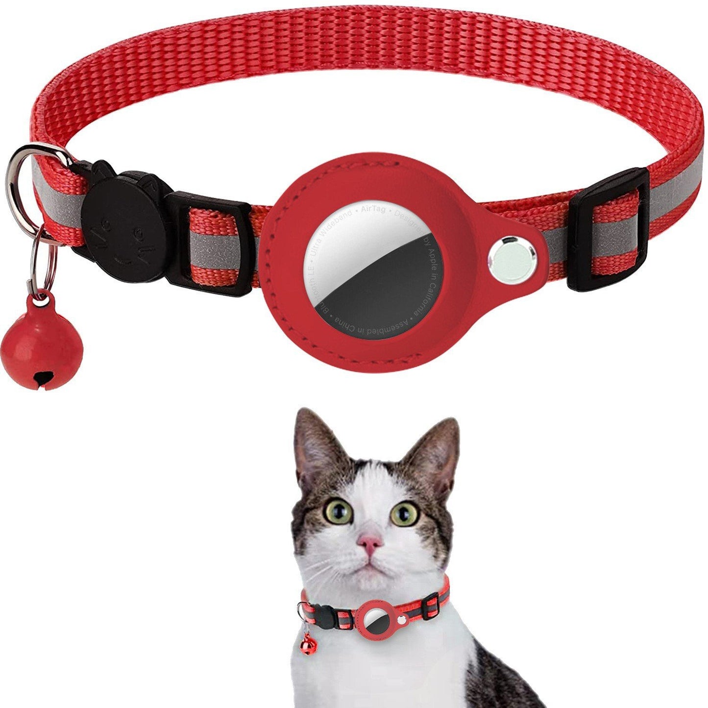 Cat Collar for Apple AirTag with Reflective Pattern & Bell