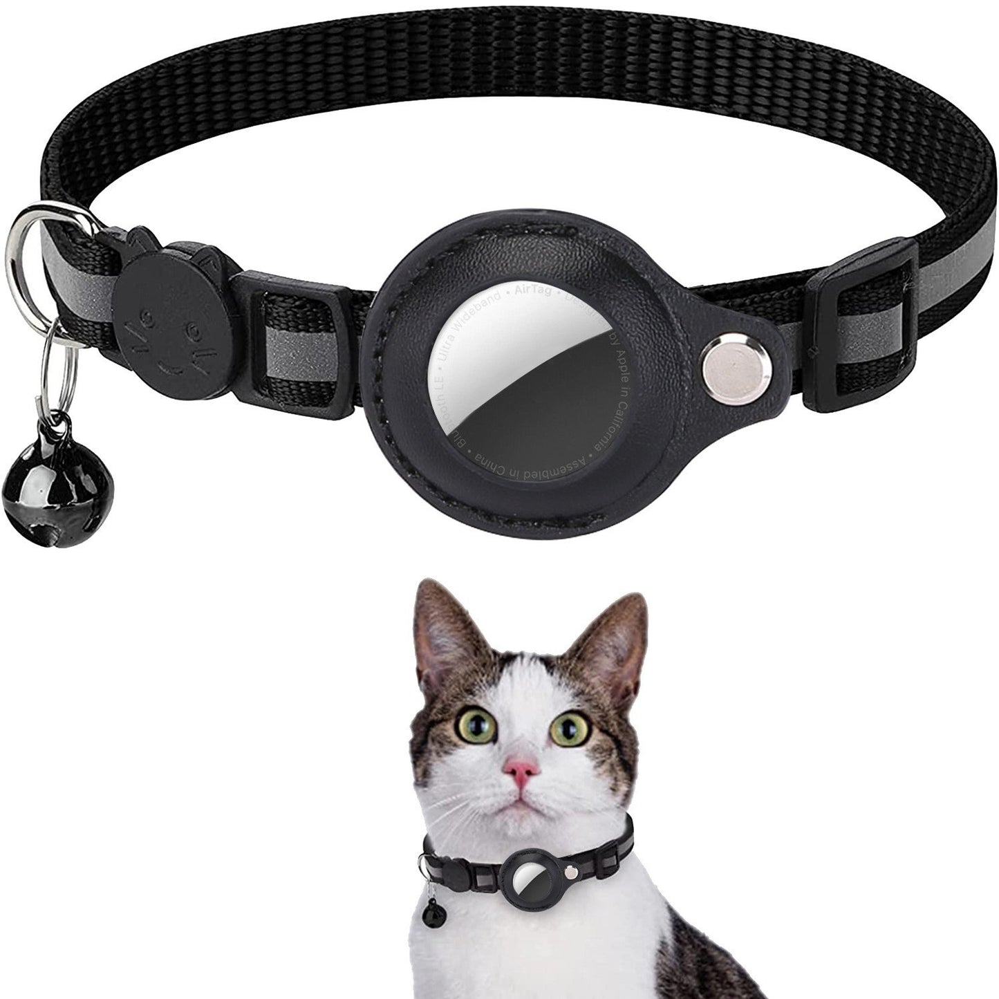 Cat Collar for Apple AirTag with Reflective Pattern & Bell