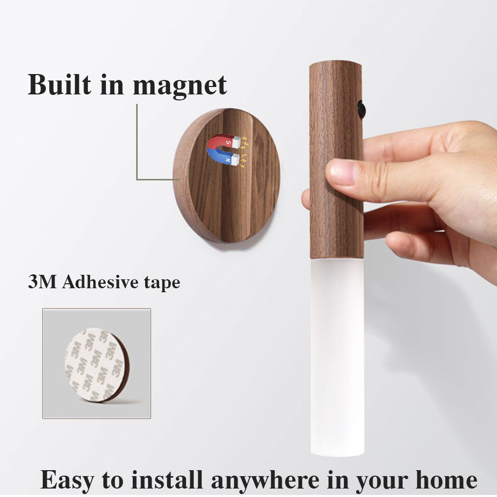 Automatic LED USB Magnetic Wooden Wireless Night Light – Lighting with PIR Motion Sensor
