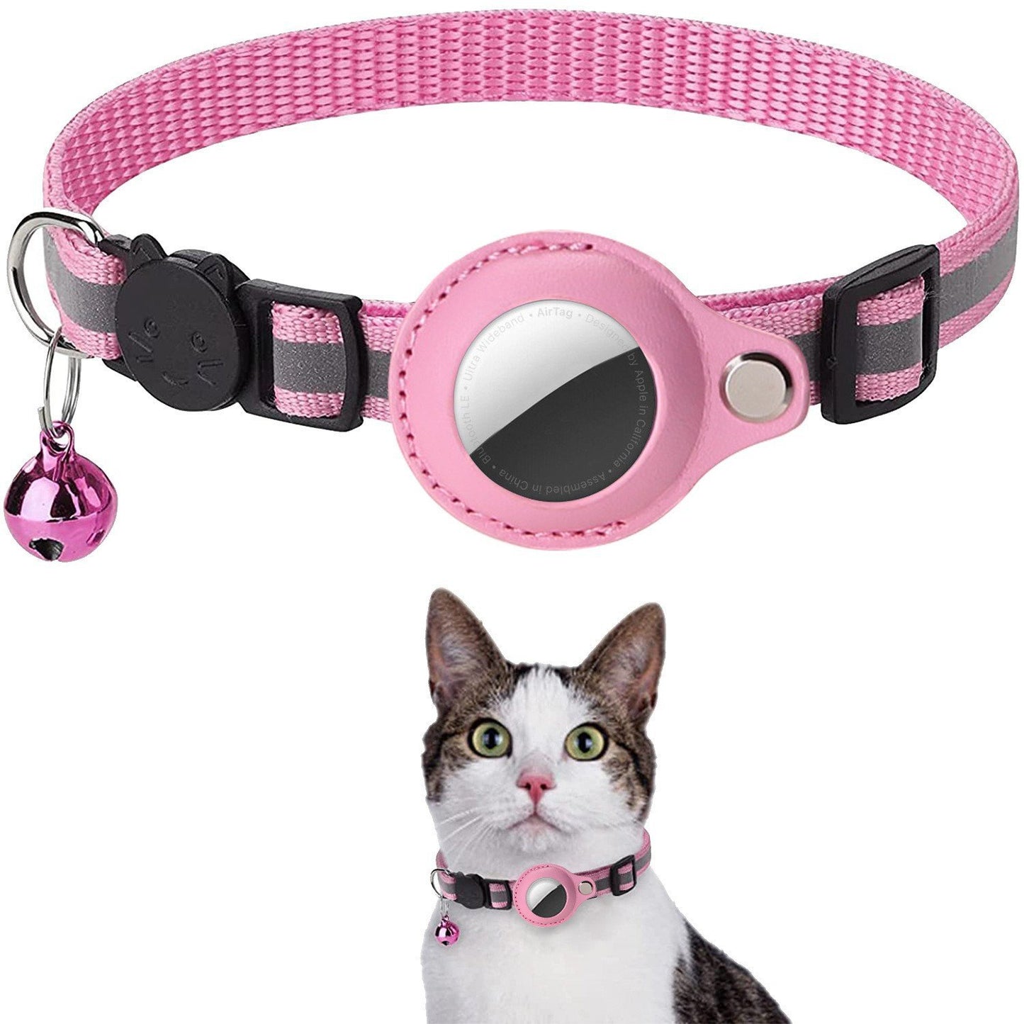 Cat Collar for Apple AirTag with Reflective Pattern & Bell