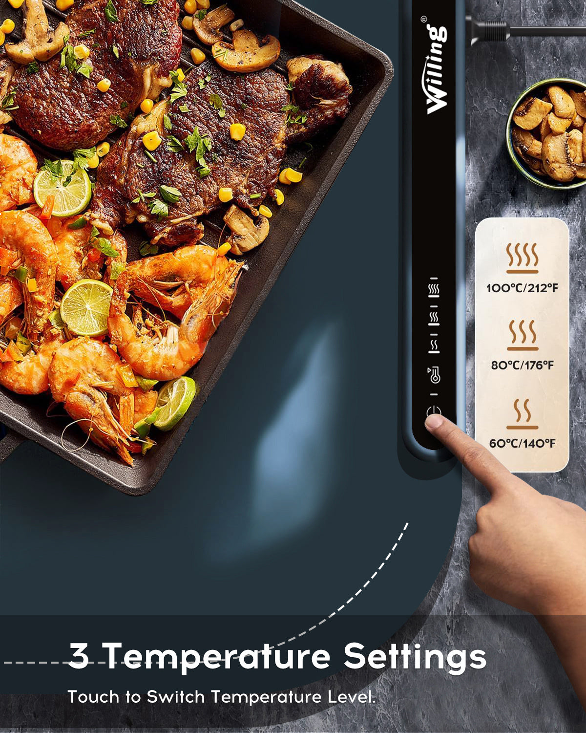 Electric Foldable Food Warmer 250W with 3 Temperature Settings