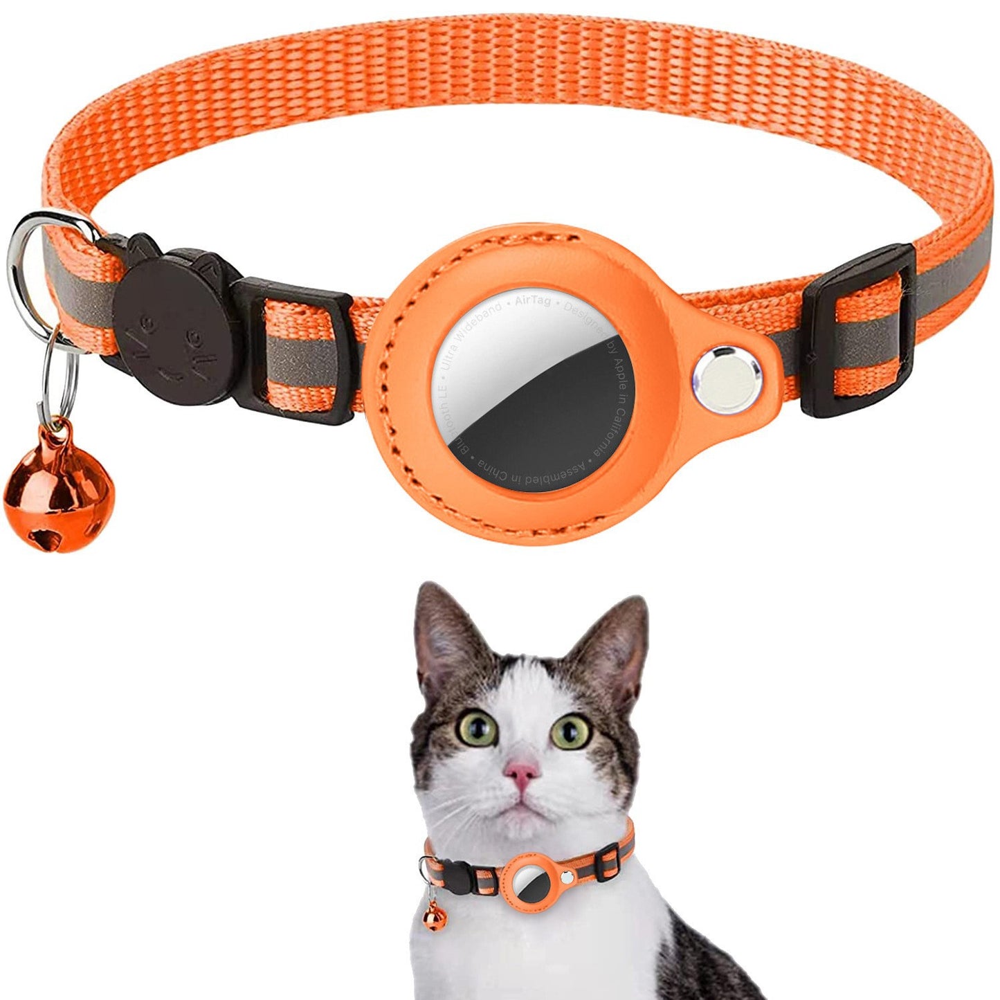 Cat Collar for Apple AirTag with Reflective Pattern & Bell
