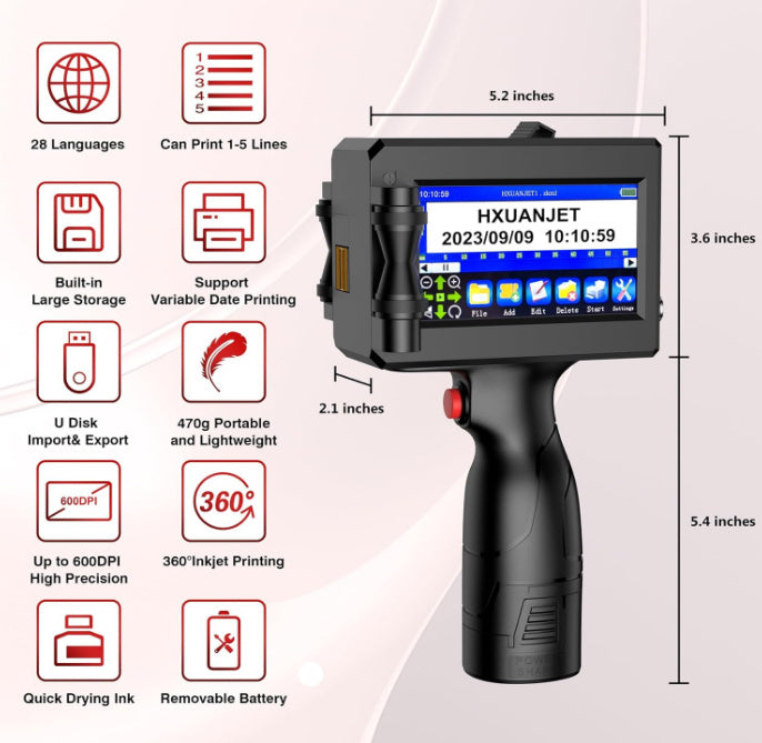 Portable Handheld Inkjet Printer – Automatic Printing of Codes, Barcodes & QR