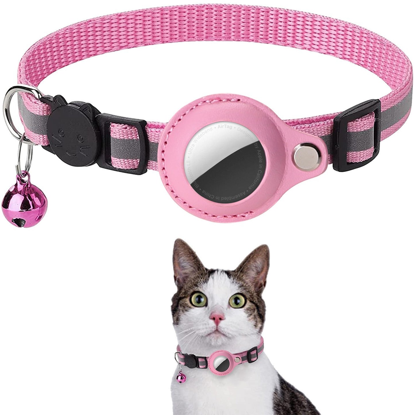 Cat Collar for Apple AirTag with Reflective Pattern & Bell