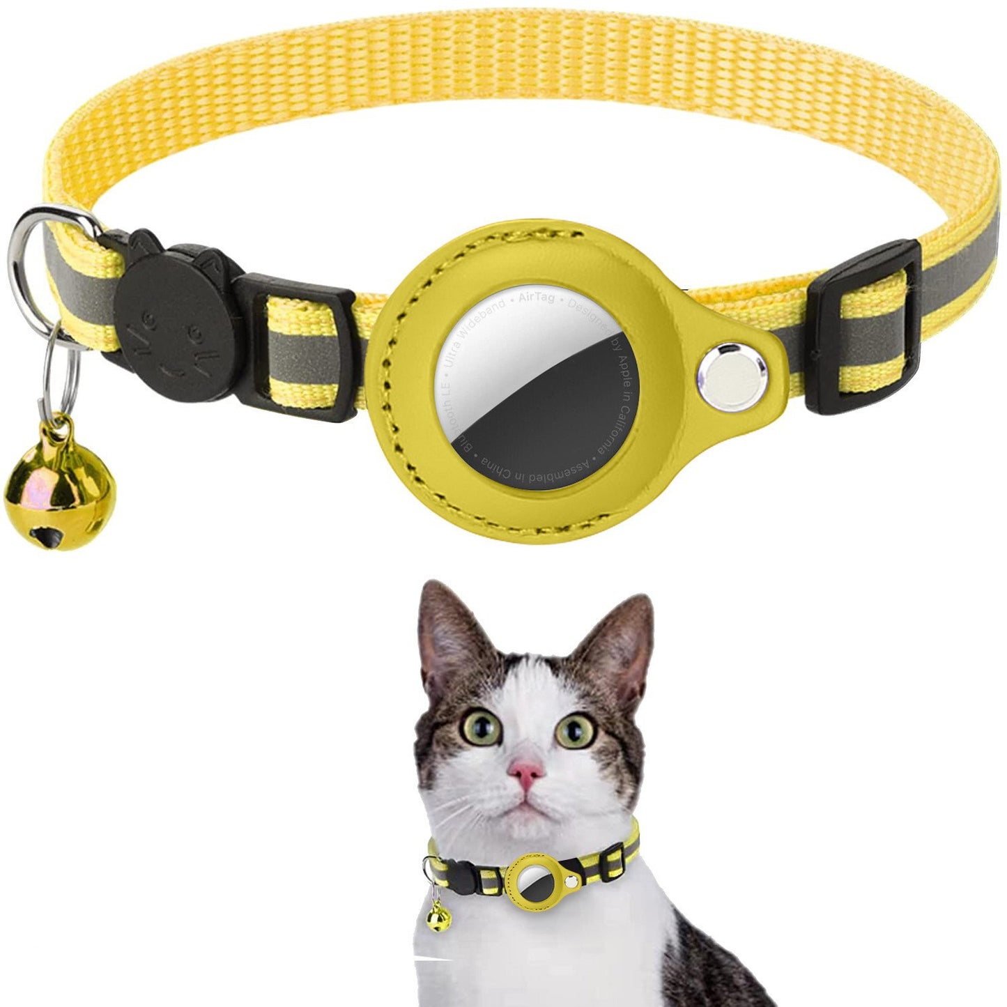 Cat Collar for Apple AirTag with Reflective Pattern & Bell