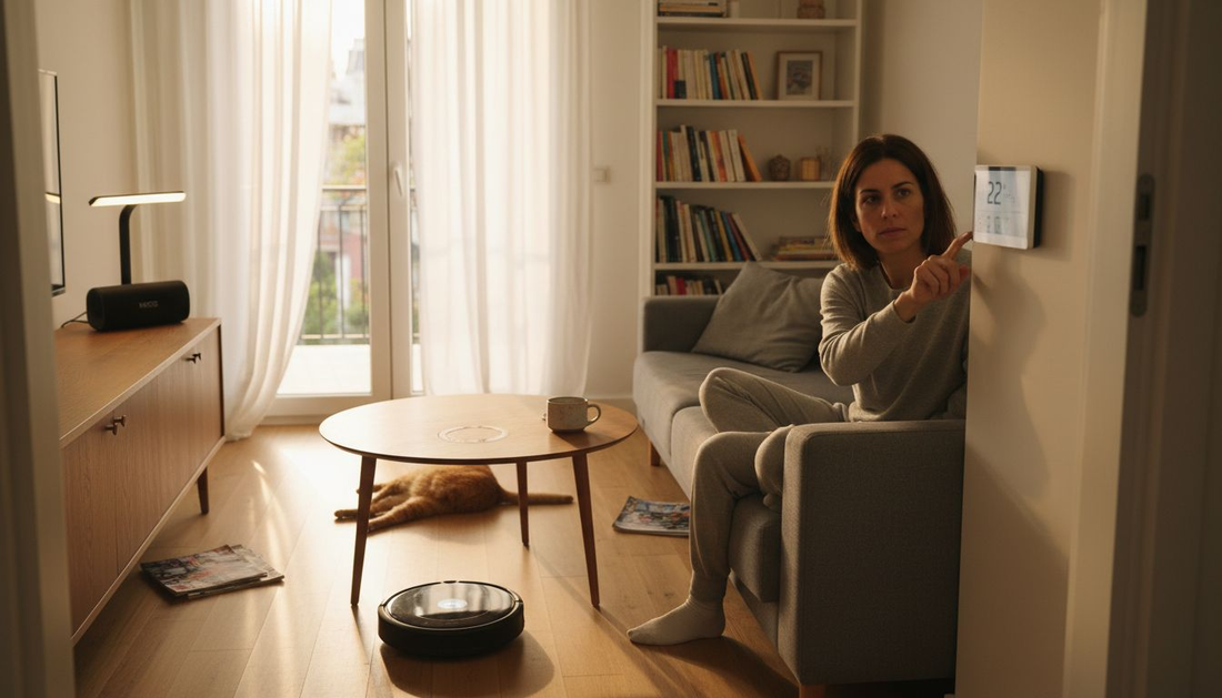 Σύγχρονο σαλόνι με έξυπνες συσκευές που κάνουν την καθημερινότητα πιο εύκολη και άνετη.