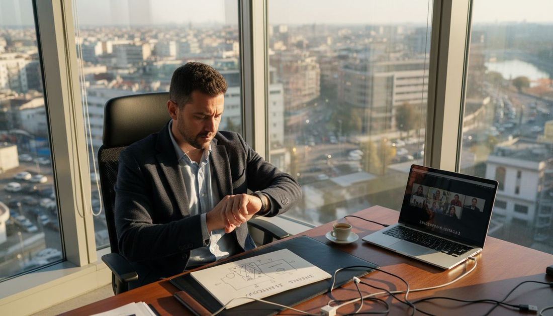 Ένας επαγγελματίας αξιοποιεί σύγχρονα τεχνολογικά εργαλεία για να αυξήσει την παραγωγικότητά του στο γραφείο.