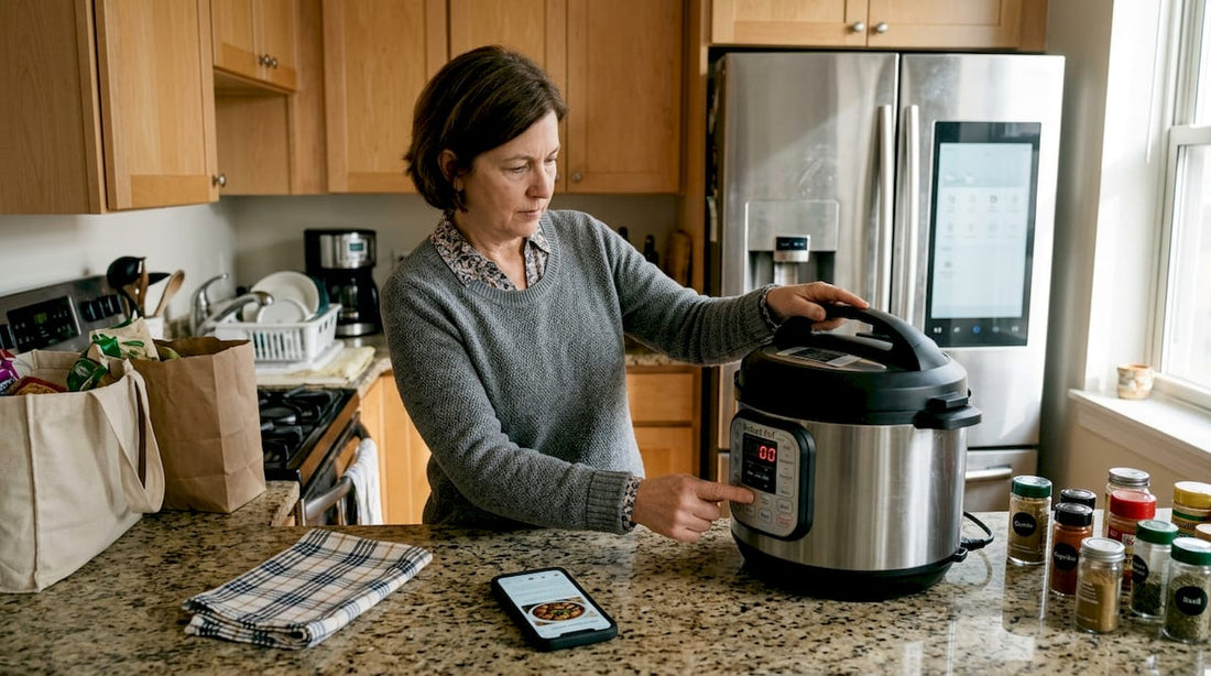Woman using smart kitchen appliances daily