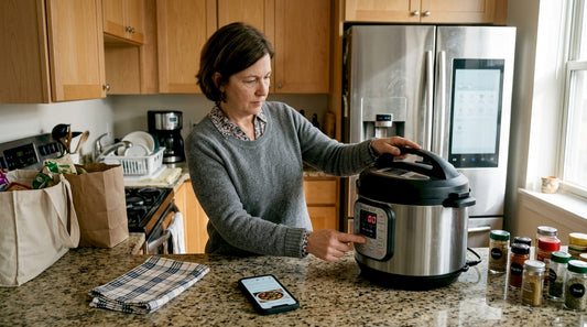 Woman using smart kitchen appliances daily