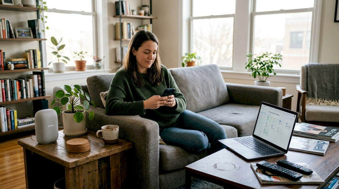 Smart home gadgets used in living room