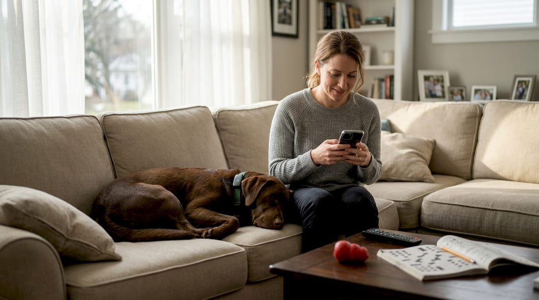 Owner checks dog’s activity report at home