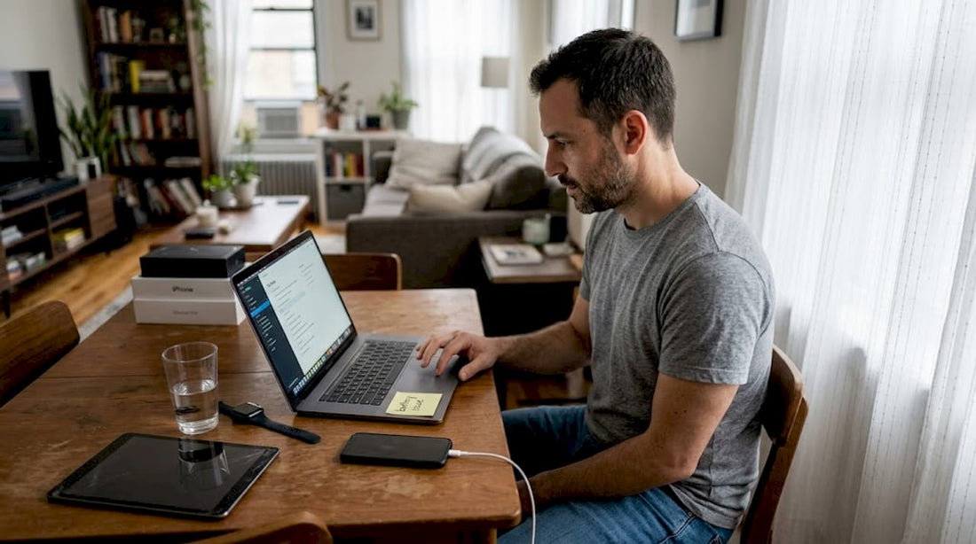 Man reviewing gadgets and optimization list at home