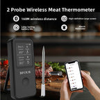 Meat thermometer with 2 wireless probes, large display and temperature alarm