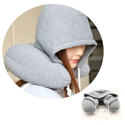 Travel Neck Pillow with Hood &amp; Sleep Mask