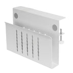 White clamp-on desk side holder with ventilation slots