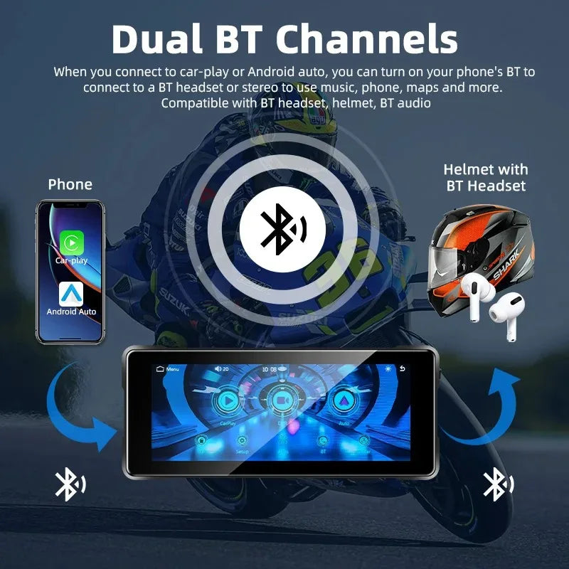 7 Inch Motorcycle GPS Monitor | CarPlay &amp; Android Auto | Waterproof Touchscreen