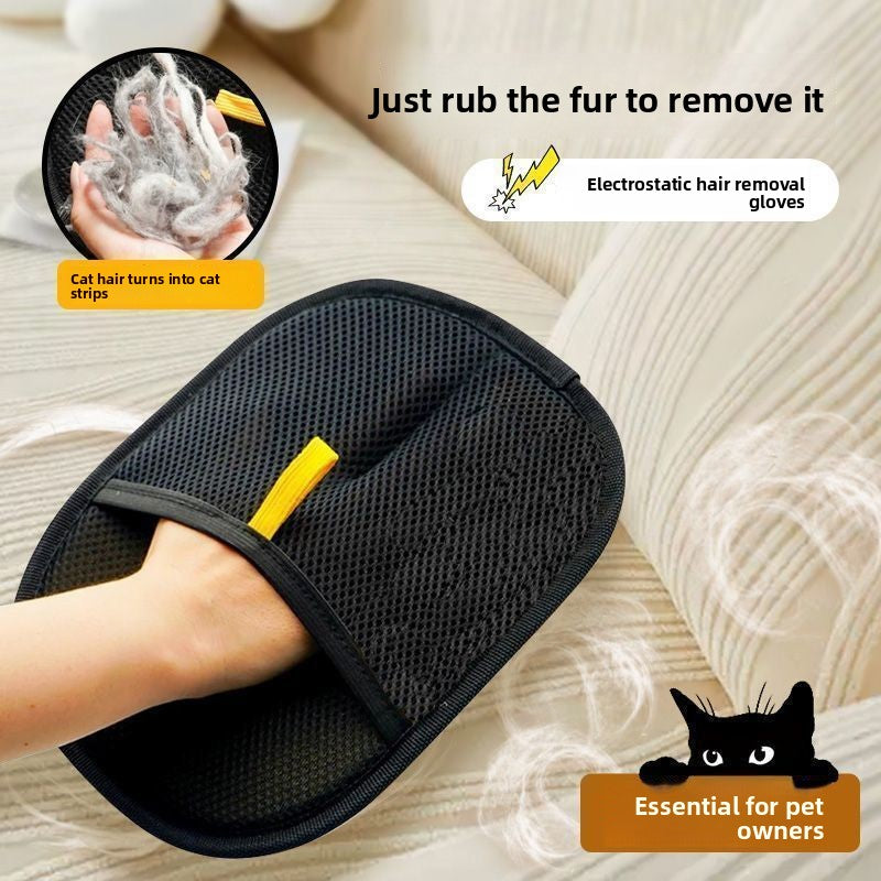 Black mesh pet hair glove with a hand strap