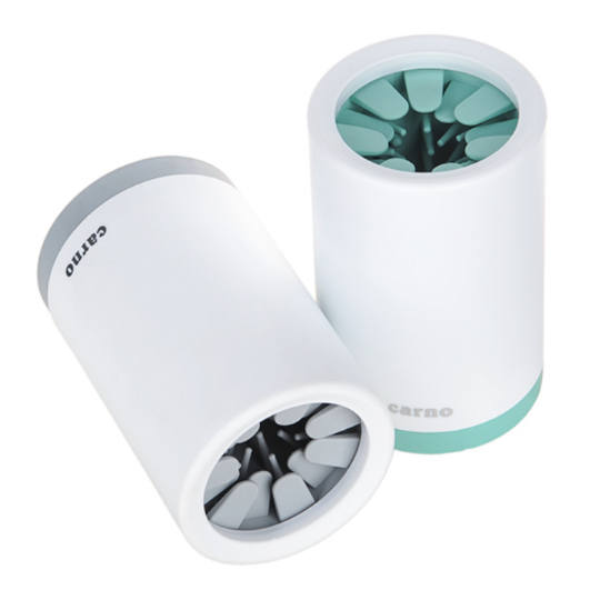 Green and grey paw cleaners seen from two sides