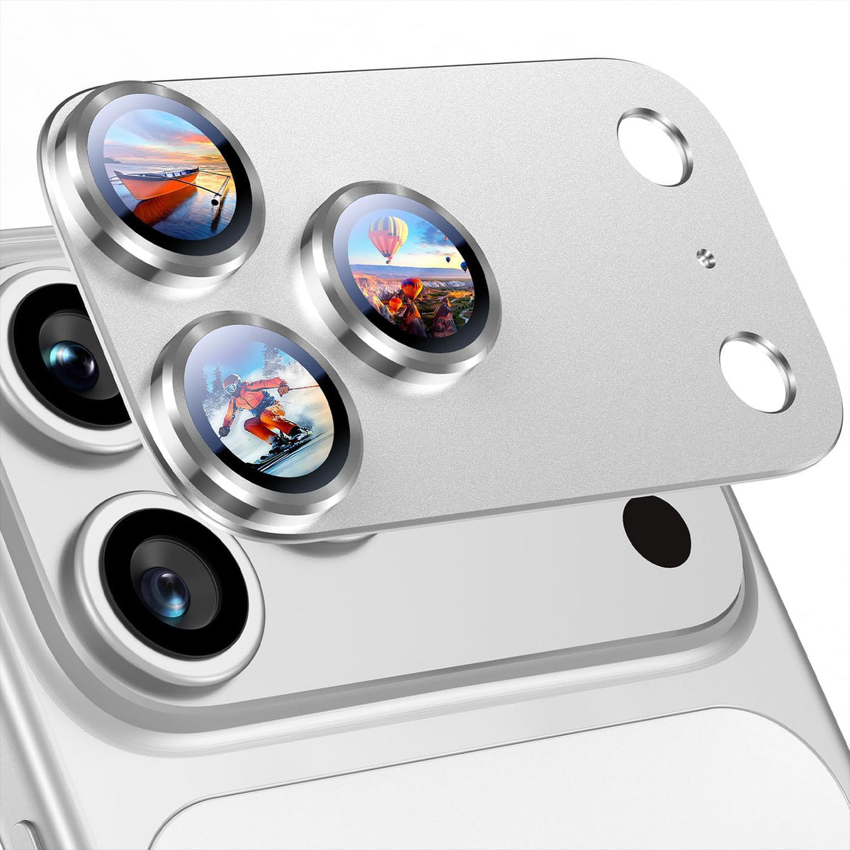 Silver camera lens protector for iPhone 17 Pro