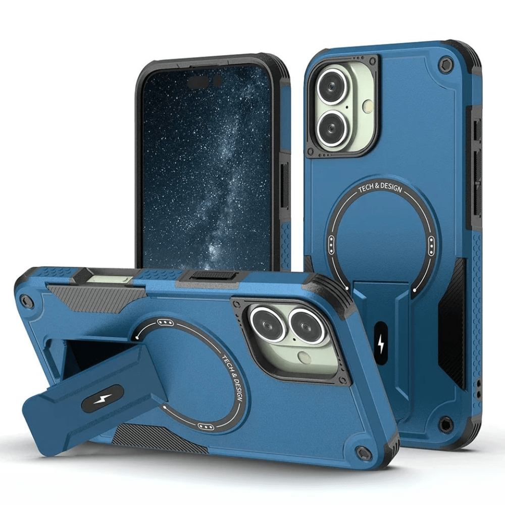 Μπλε μαγνητική θήκη iPhone με ανοιχτό kickstand Κύρια εικόνα προϊόντος