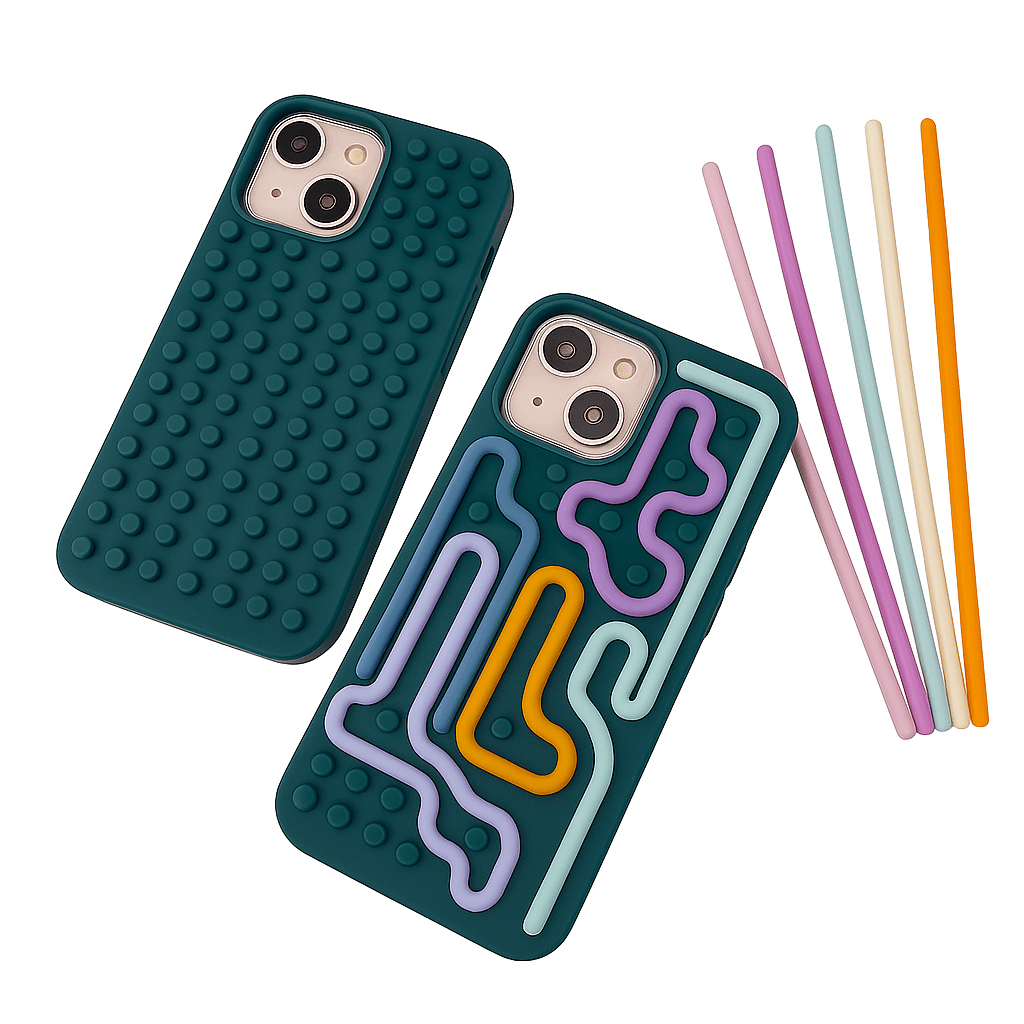 Θήκες iPhone antistress σε πράσινο και κόκκινο με πέντε χρωματιστές λωρίδες σιλικόνης