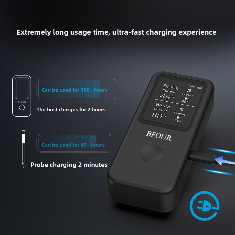 Rechargeable thermometer base with Type-C cable and fast probe charging