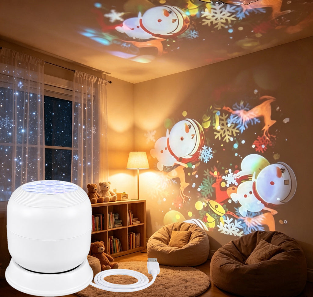Christmas designs with a snowman from the projection lamp