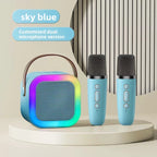 Γαλάζιο παιδικό ηχείο karaoke με φωτισμό RGB και 2 ασύρματα μικρόφωνα