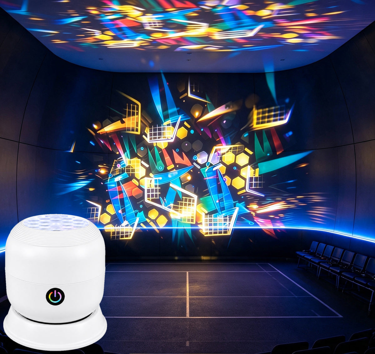 Projection lamp with colourful shapes on the ceiling